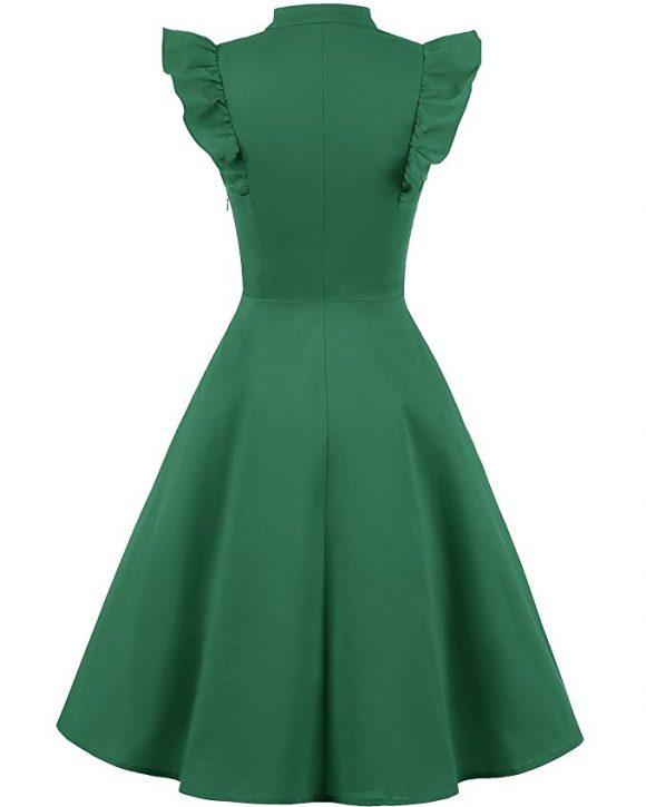 Cocktail Dress Swing with Sleeves Cap Green Back