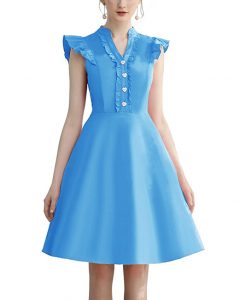 Cocktail Dress Swing with Sleeves Cap Blue