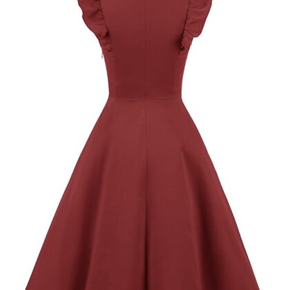 Cocktail Dress Swing with Sleeves Cap Burgundy Back