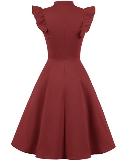 Cocktail Dress Swing with Sleeves Cap Burgundy Back