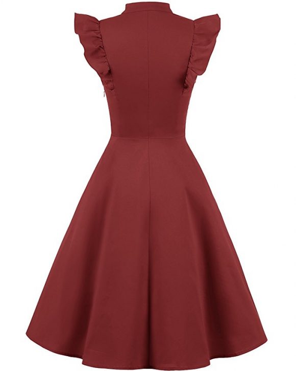 Cocktail Dress Swing with Sleeves Cap Burgundy Back