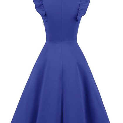Cocktail Dress Swing with Sleeves Cap Royal Blue Back