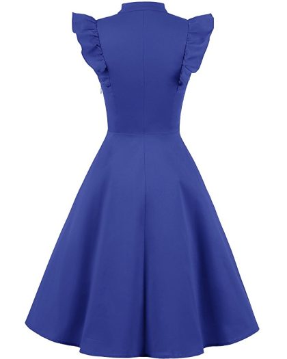 Cocktail Dress Swing with Sleeves Cap Royal Blue Back