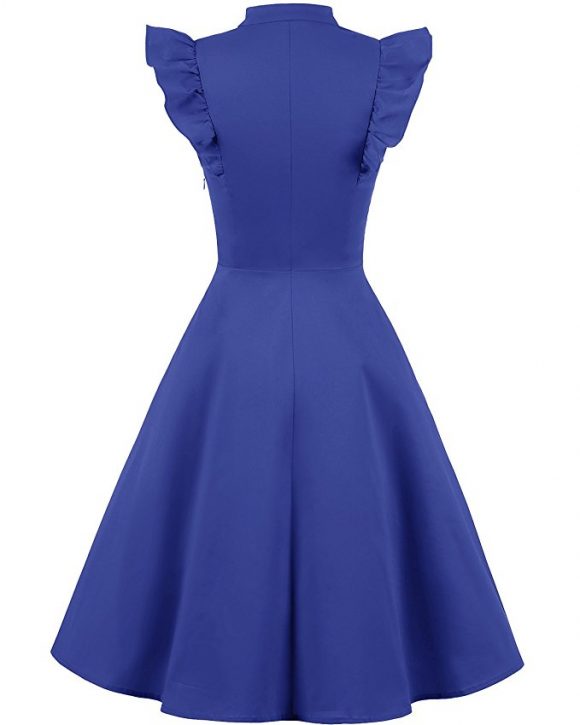 Cocktail Dress Swing with Sleeves Cap Royal Blue Back