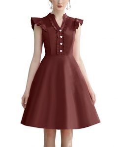 Cocktail Dress Swing with Sleeves Cap Burgundy