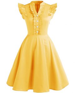 Cocktail Dress Swing with Sleeves Cap Burgundy Blue yellow