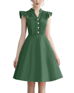 Cocktail Dress Swing with Sleeves Cap Green