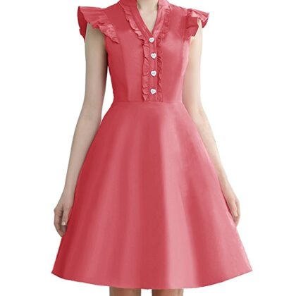 Cocktail Dress Swing with Sleeves Cap Coral