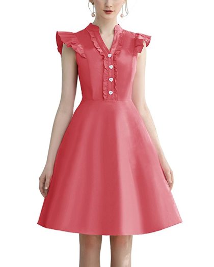Cocktail Dress Swing with Sleeves Cap Coral