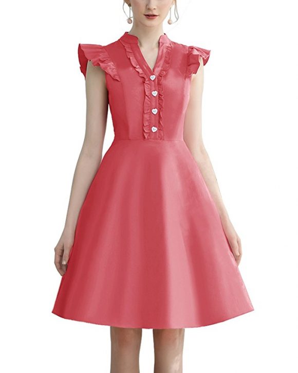 Cocktail Dress Swing with Sleeves Cap Coral
