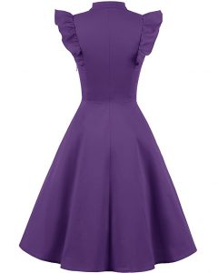 Cocktail Dress Swing with Sleeves Cap purple back