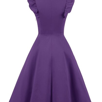 Cocktail Dress Swing with Sleeves Cap purple back