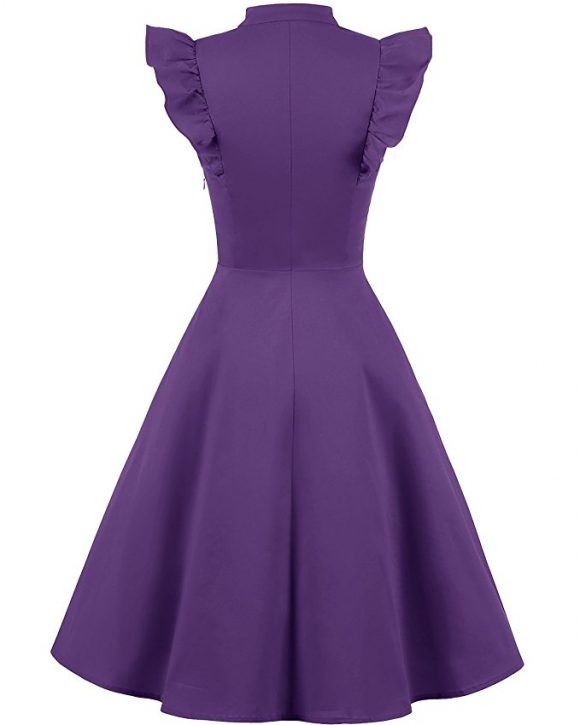 Cocktail Dress Swing with Sleeves Cap purple back