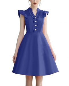 Cocktail Dress Swing with Sleeves Cap Royal Blue