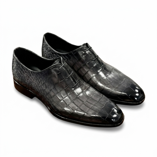 Lebottiee black crocodile leather shoes Italian luxury lace-up dress shoes for men