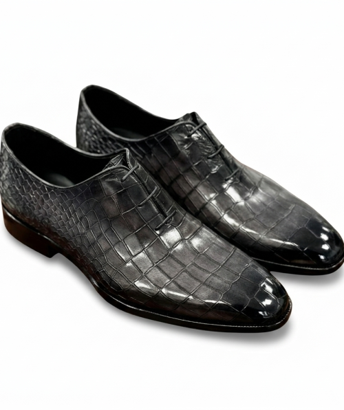 Lebottiee black crocodile leather shoes Italian luxury lace-up dress shoes for men
