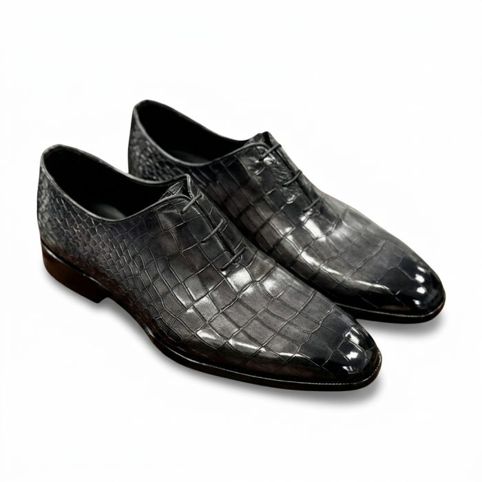 Lebottiee black crocodile leather shoes Italian luxury lace-up dress shoes for men
