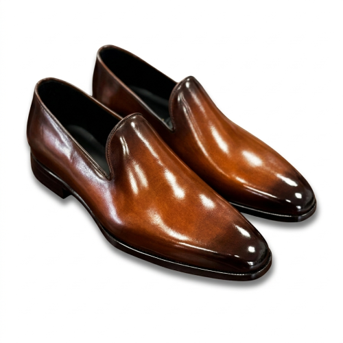 Lebottiee brown Italian leather slip-on shoes for men