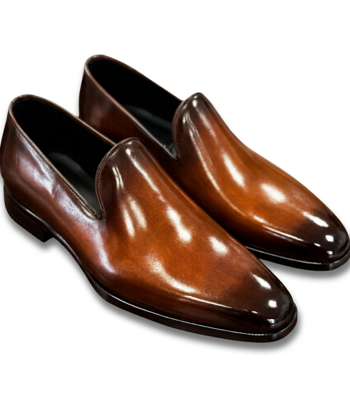 Lebottiee brown Italian leather slip-on shoes for men